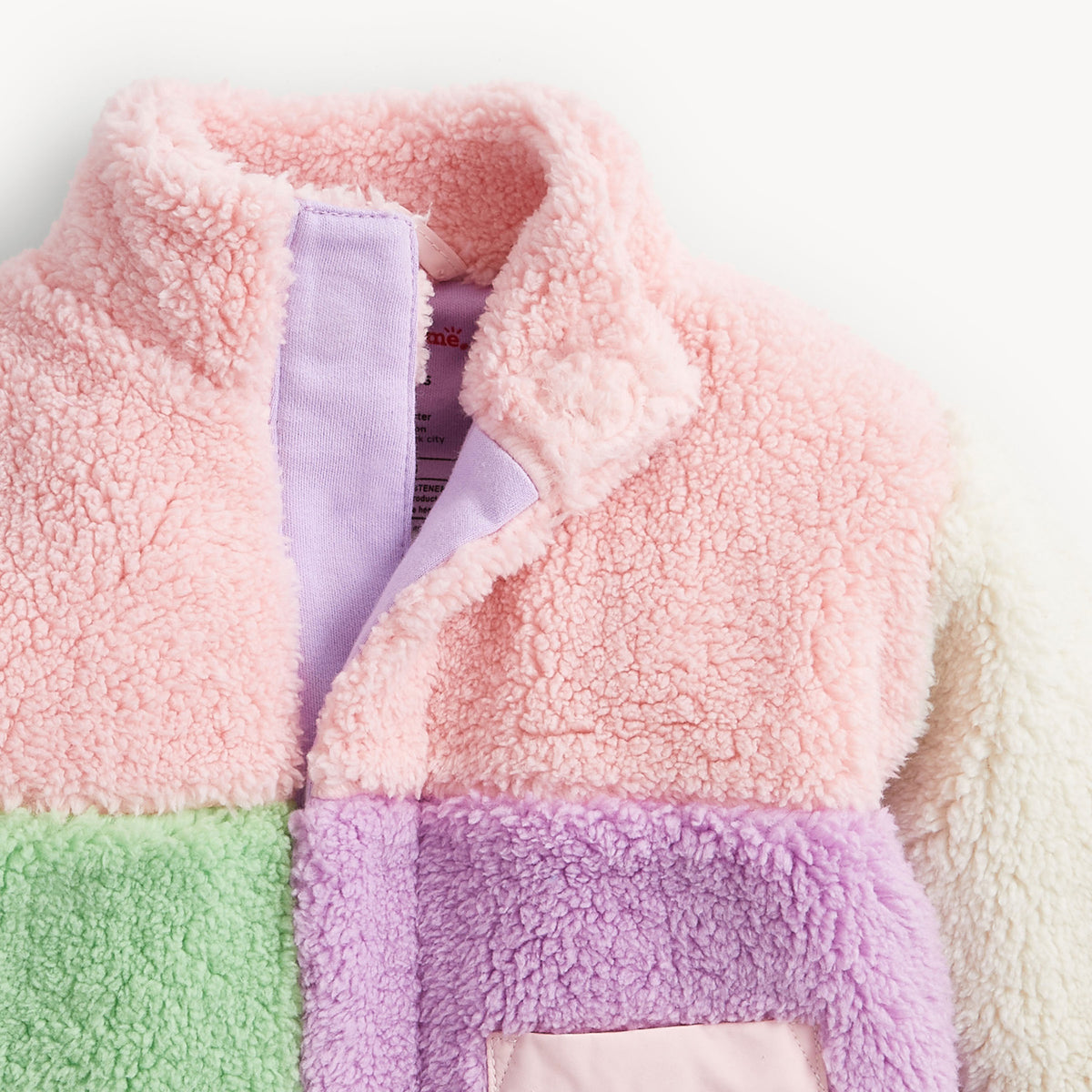 PINK COLORBLOCK SHERPA GIRLS JACKET