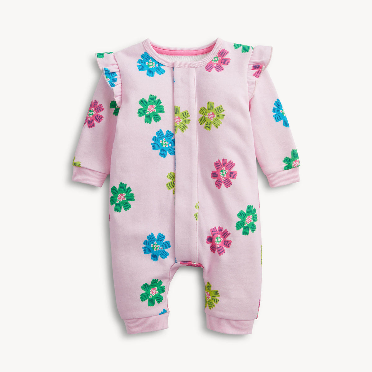 PINK FLORAL FRENCH TERRY GIRLS ROMPER