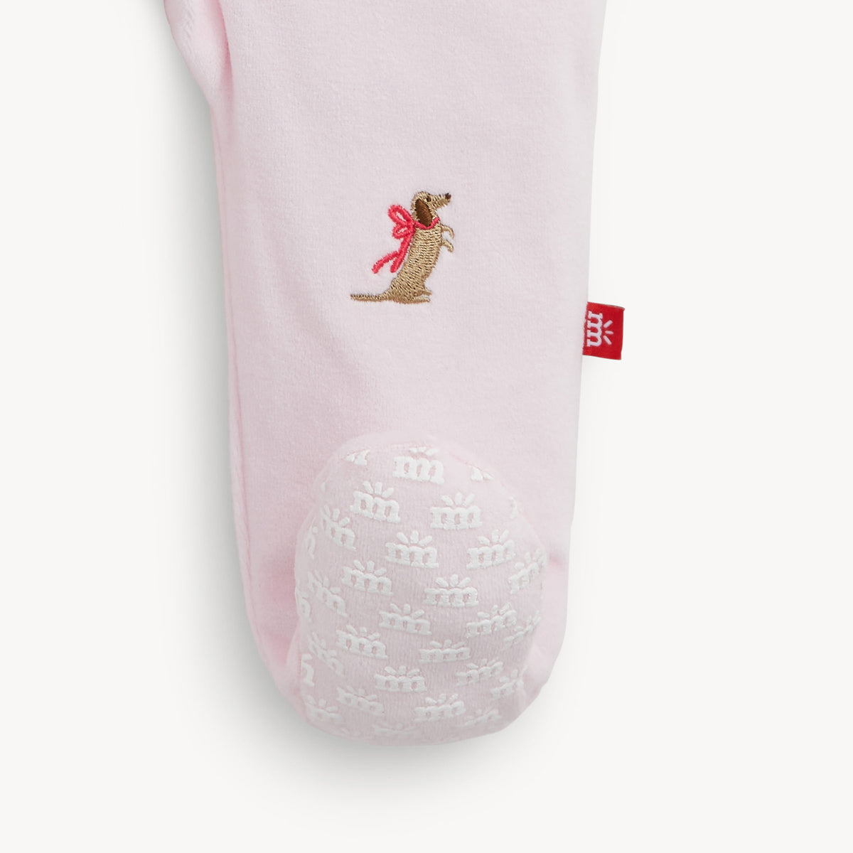 EMBROIDERY DOGS PINK VELOUR FOOTIE