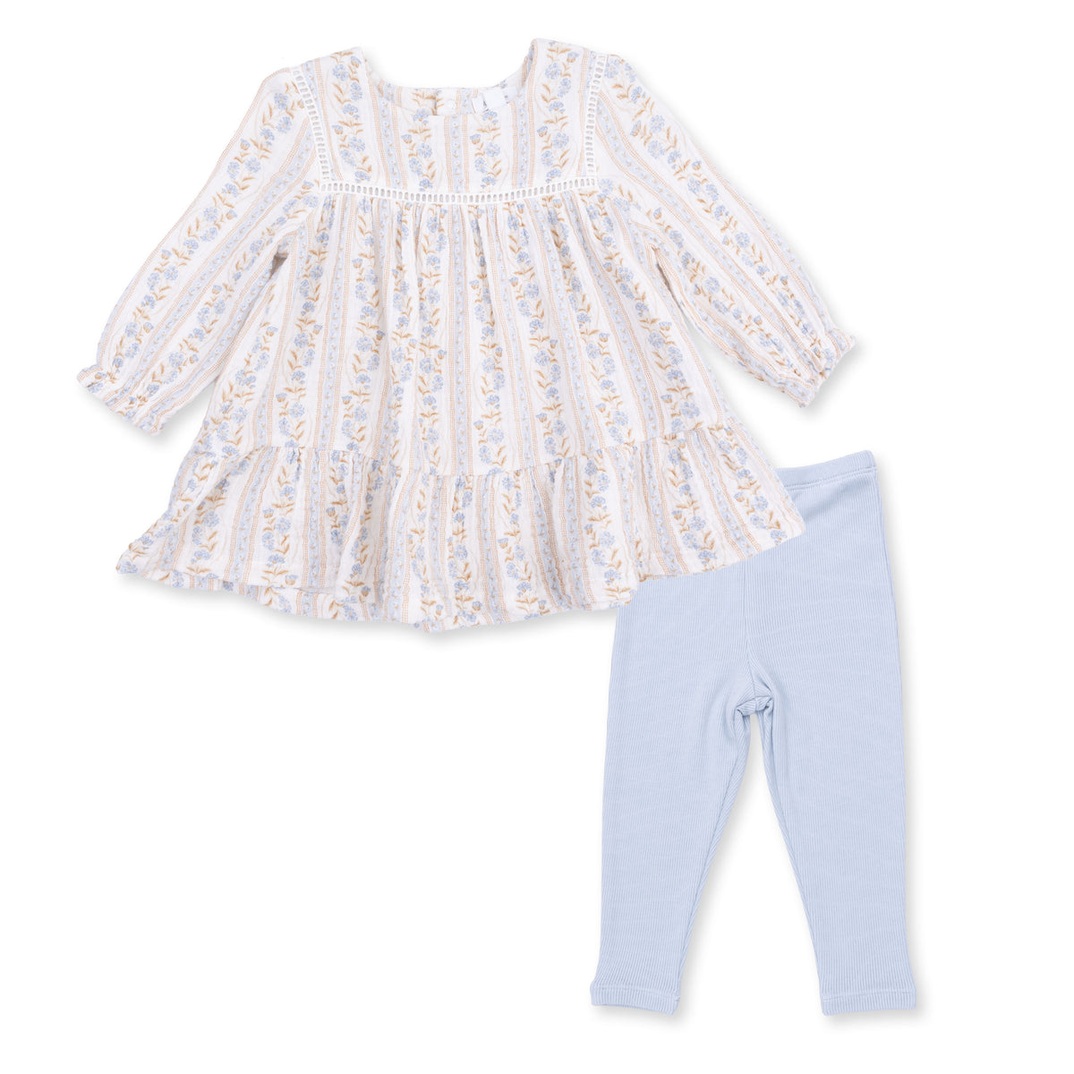 Catarina Floral - Puffed Long Sleeve Tiered Dress And Leggings