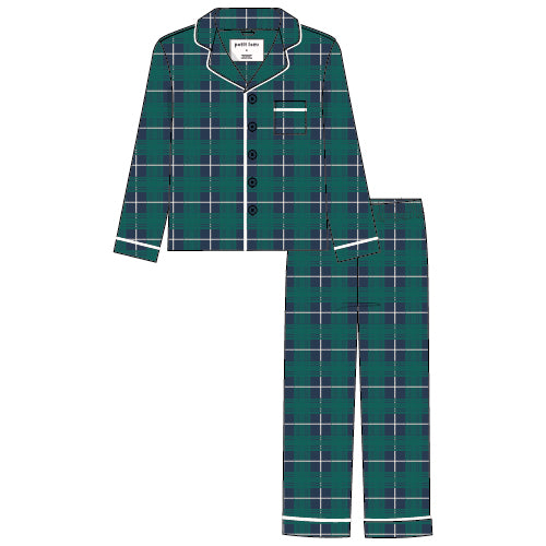 2PC PJ SET: L/S TOP + PANT WOVEN-GREEN