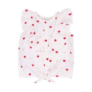 GAUZE TOP WHITE/RED HEARTS