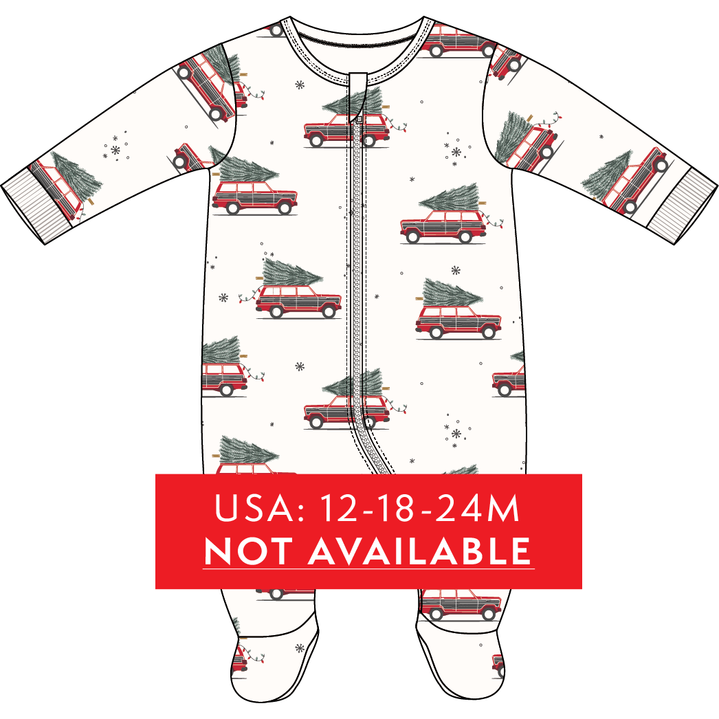 FOOTED SLEEPER KNIT-OFFWHITE CAR AND TREE