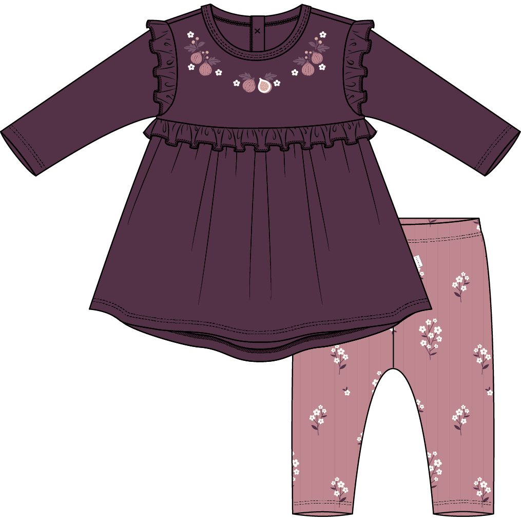 2PC PJ SET: L/S DRESS + LEGGING KNIT-PURPLE DK.