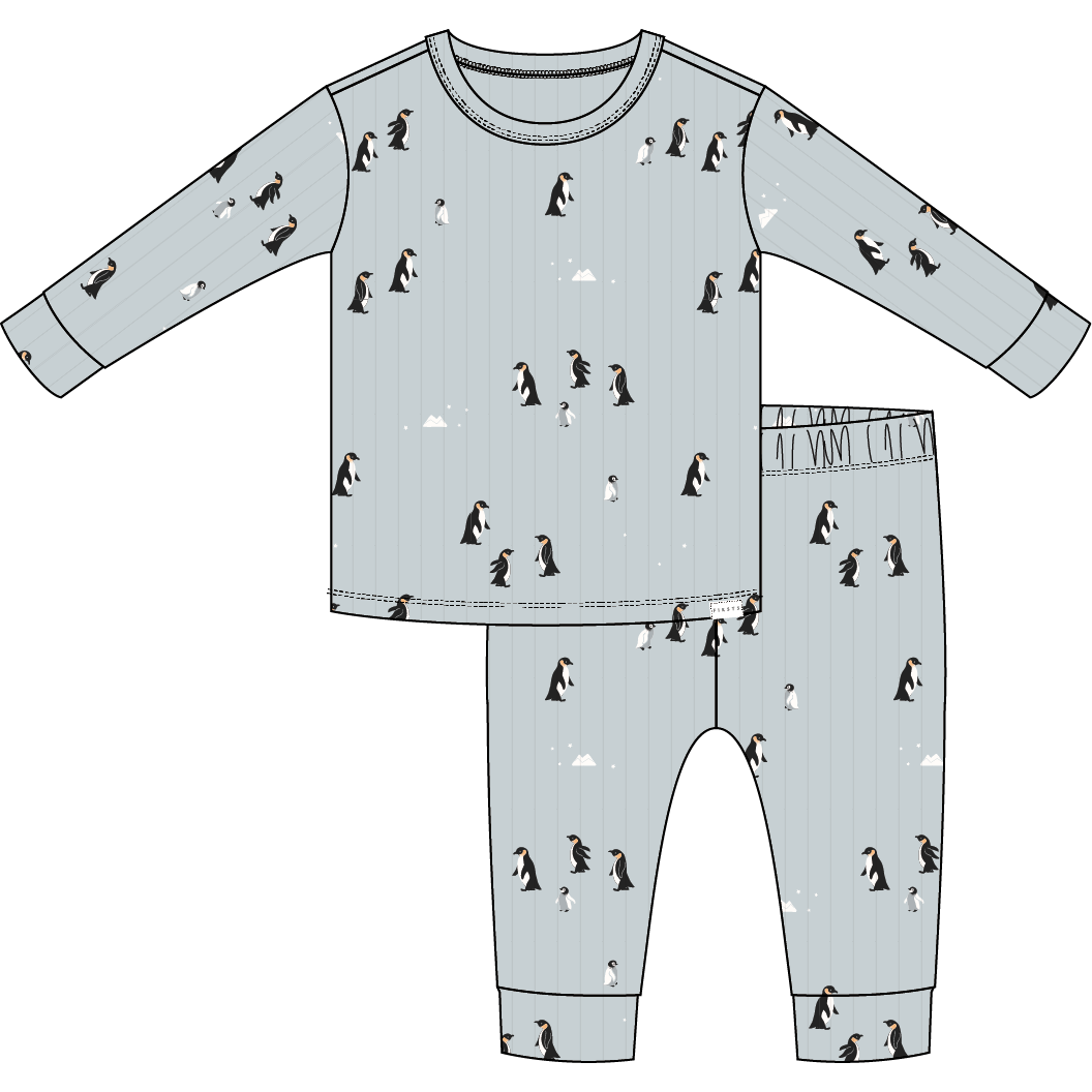 2PC PJ SET: L/S TOP + PANT KNIT-BLUE LT.