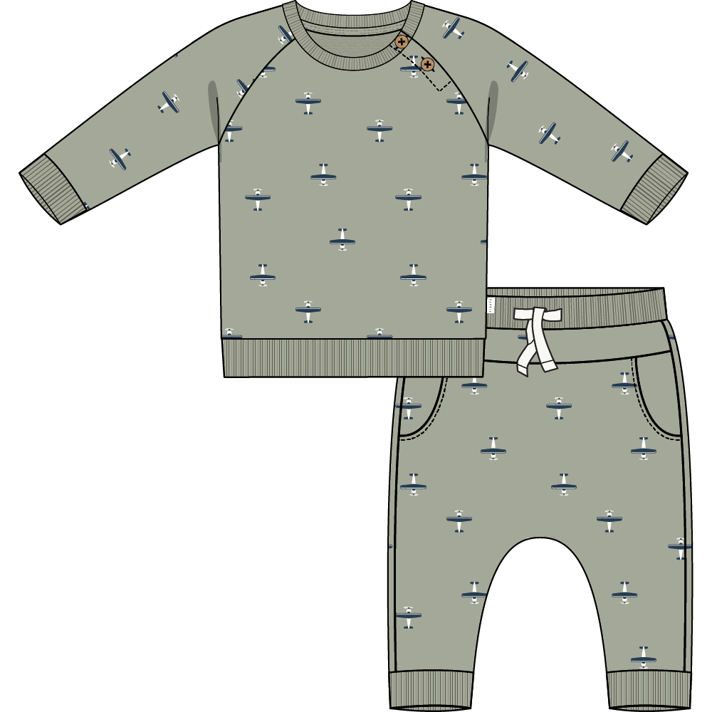 2PC SET: L/S TOP + PANT KNIT-GREEN