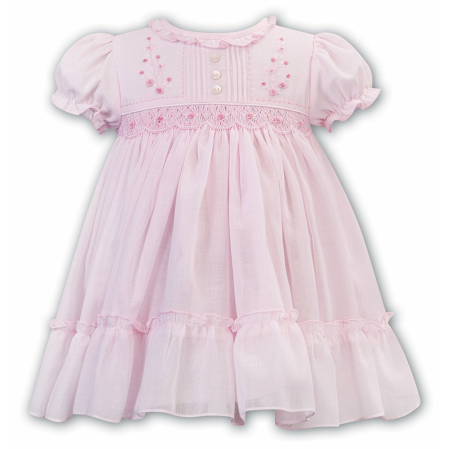 Pink Voile Dress w/Hand Emb and Hand Smocking