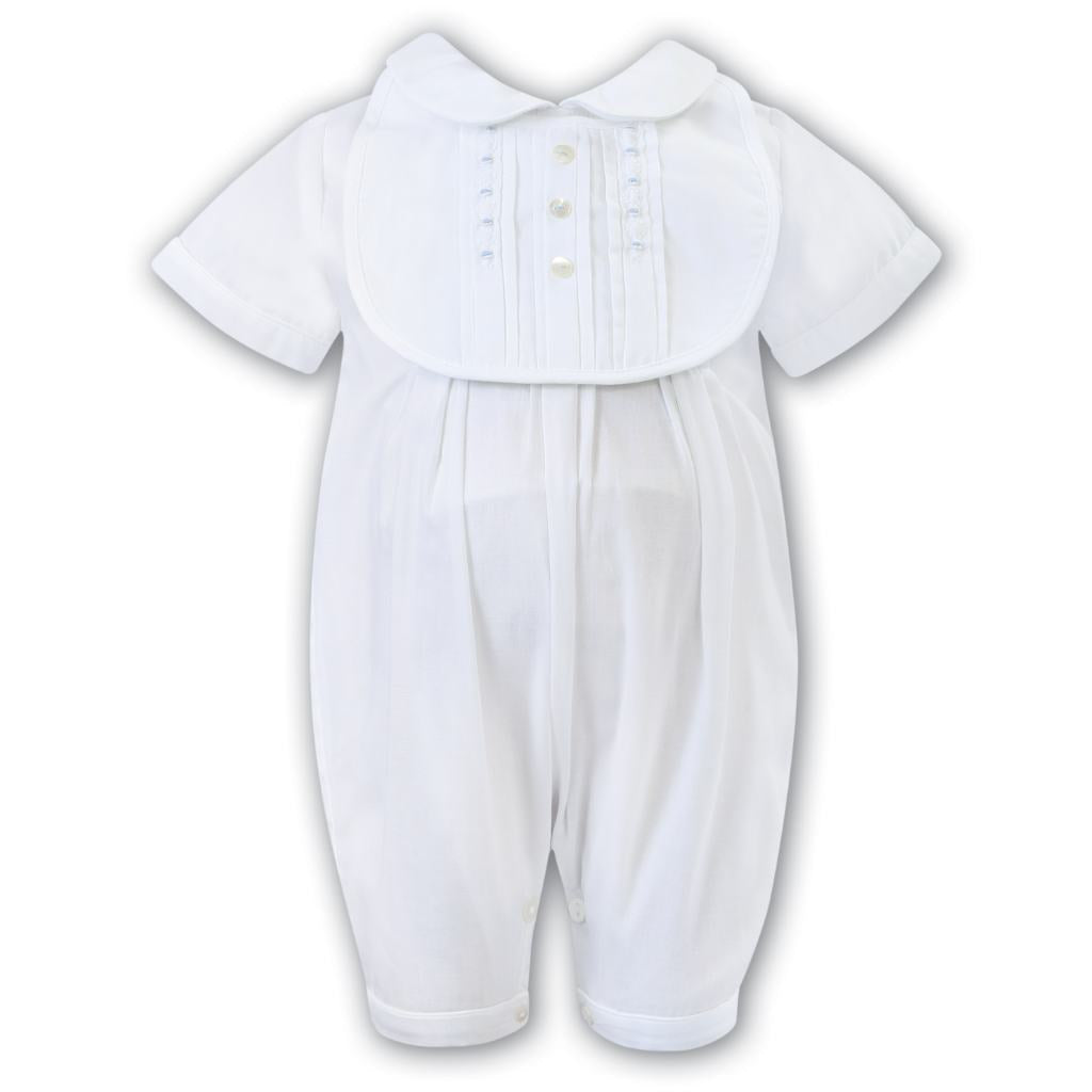 Sarah Louise White Romper and Bib w/Blue Stitching