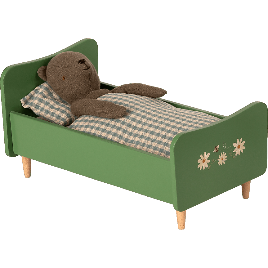 Wooden bed, Teddy dad - Dusty green