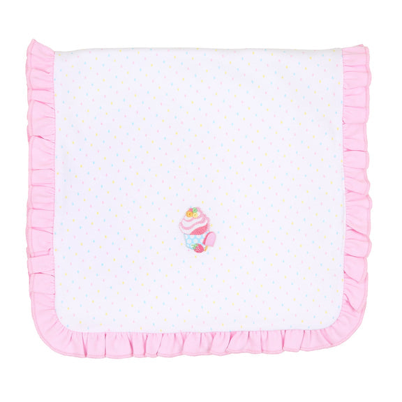 SUMMER TREATS PINK EMBROIDERED RUFFLE BURP CLOTH