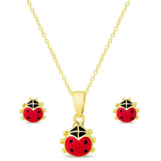 Ladybug Pendant And Stud Earrings Set