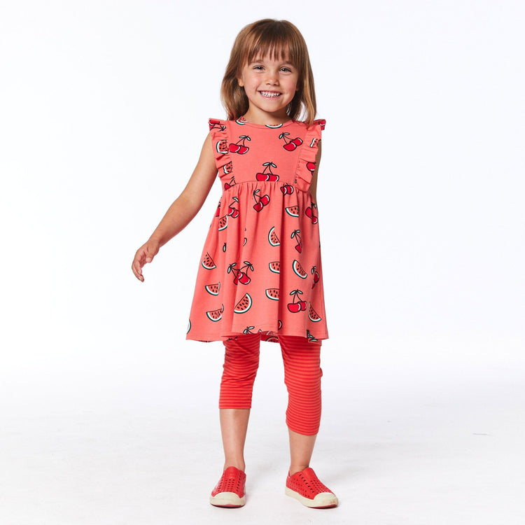 Organic Cotton SL Tunic & Capri Set Coral Cherry Print