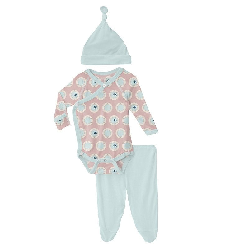 Print Kimono Newborn Gift Set in Baby Rose Porthole