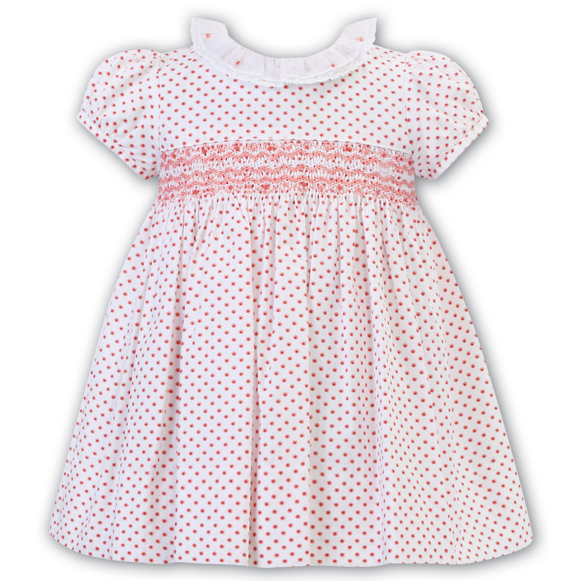 Girls White/Peach Smock Dress