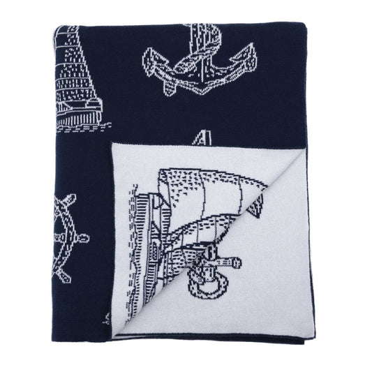 Sailboat Cotton Knit Throw Blanket