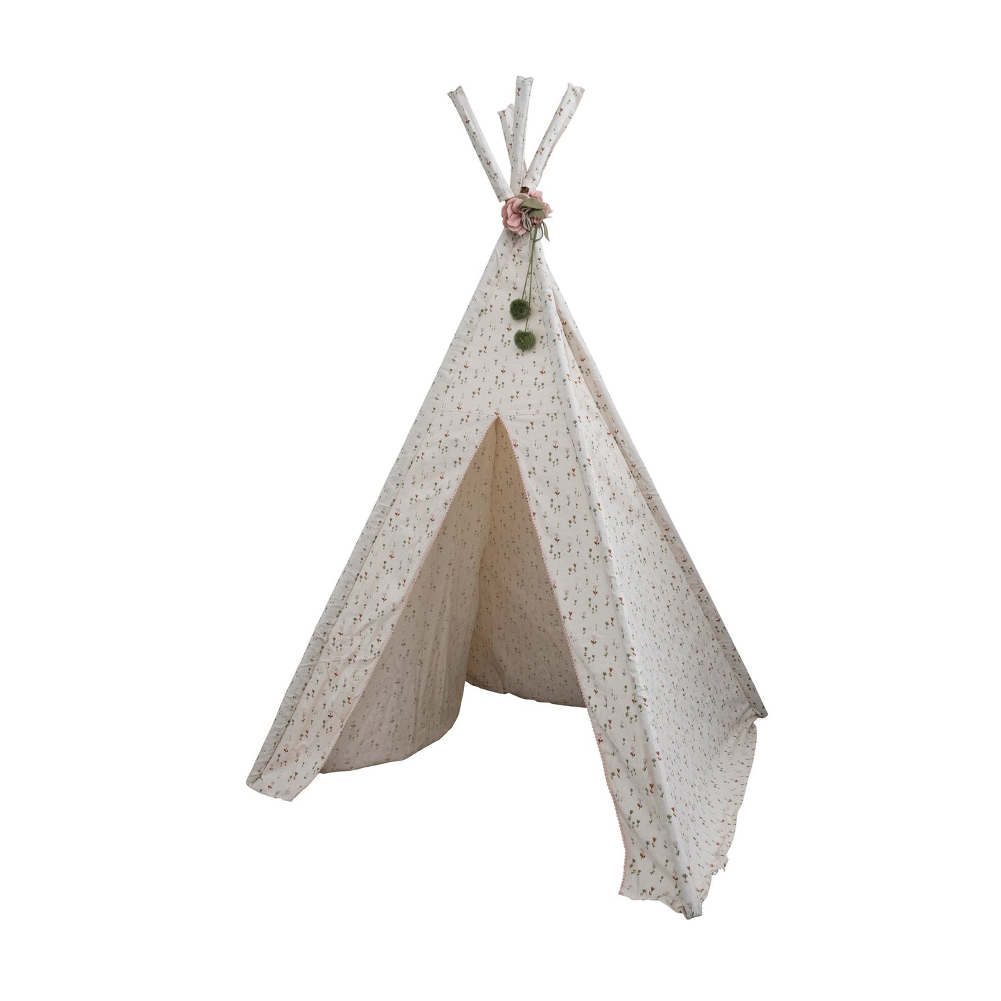Canvas and Wood Teepee with Floral Pattern and Felt Flowers