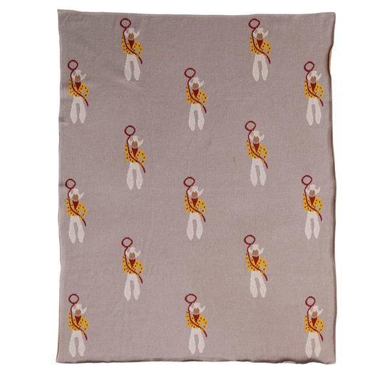 Cotton Knit Baby Blanket w/ Cowboys, Multi Color