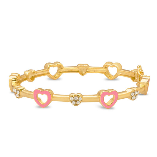 Open Hearts and Crystals Bangle Bracelet