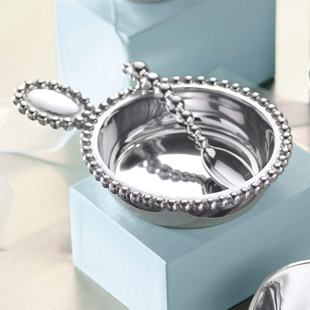 Pearled baby porringer and spoon set