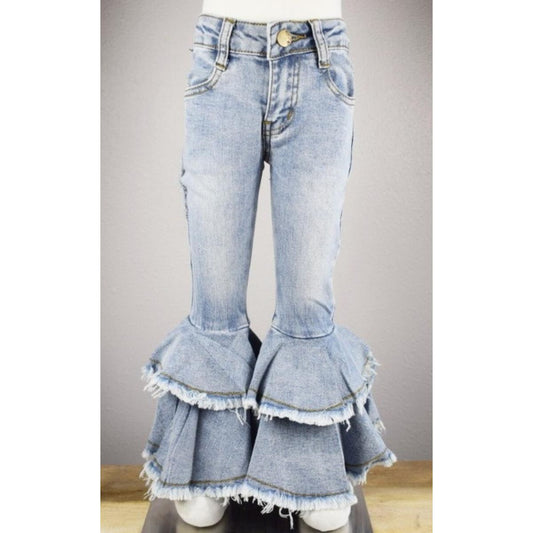 DOUBLE RUFFLE BELL BOTTOM JEANS