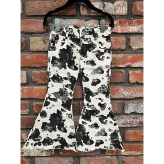 COW PRINT RAW EDGE FLAIR JEANS