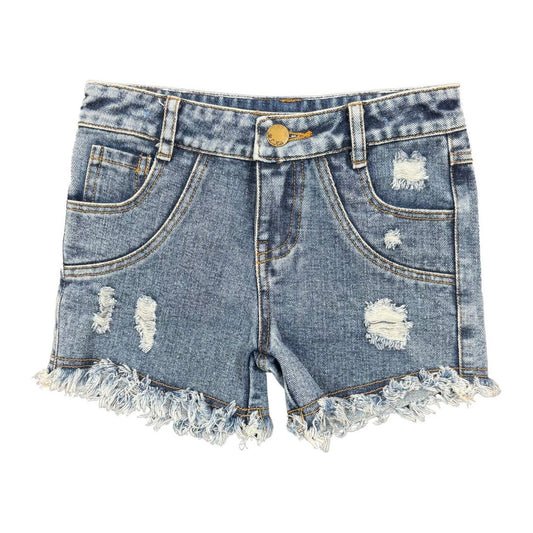 DESTRUCTED DENIM SHORTS