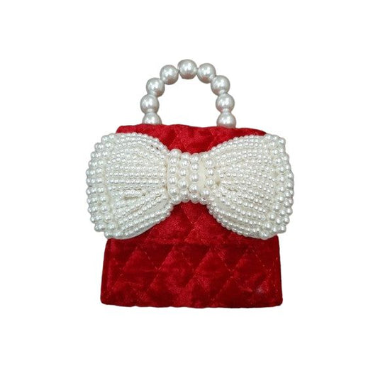 QUILTED VELVET PURSE WITH PEARL BOW