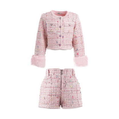Gabriella Fur Trim Shorts Set