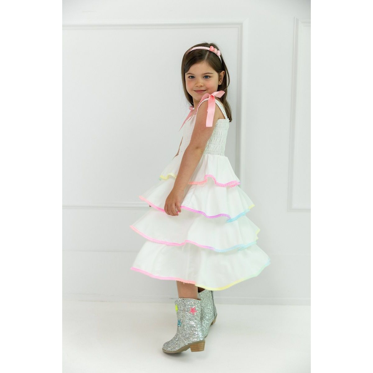 Rainbow Tiered Bow Dress