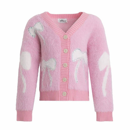 Fuzzy Bow Cardigan