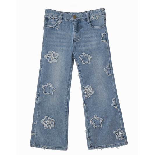 WIDE LEG FRAYED STAR JEANS