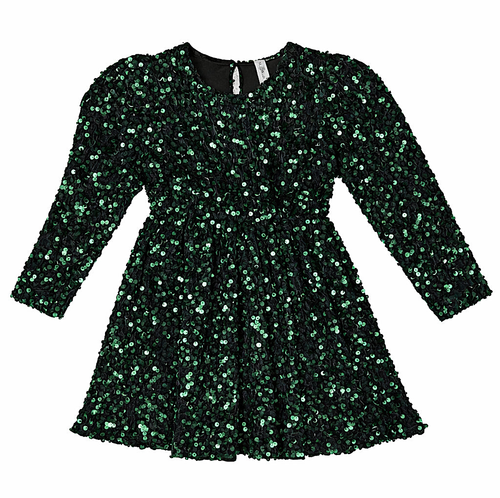 GATHERED WAIST SEQUINS DRESS