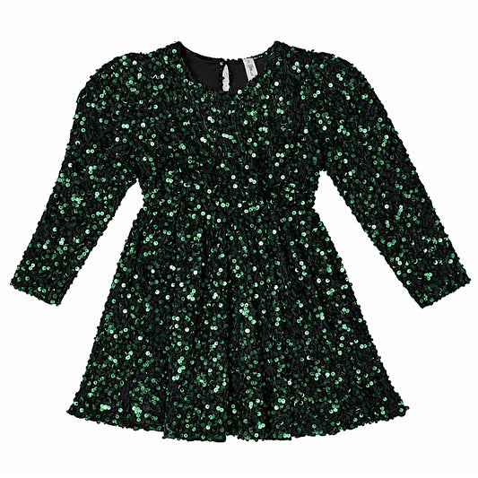 GATHERED WAIST SEQUINS DRESS