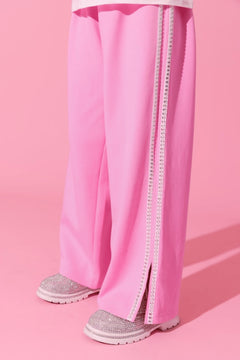 Pink Gem Trim Wide Leg Track Pants