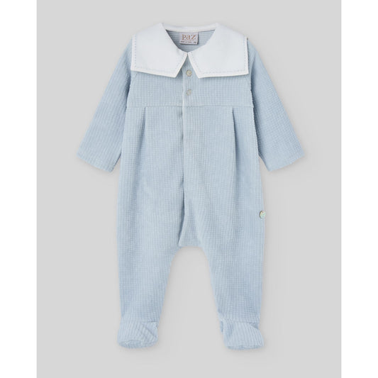 Textured Blue Velour Footie Boys