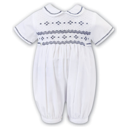 Blue w/White or White/Navy Hand Smocked Romper