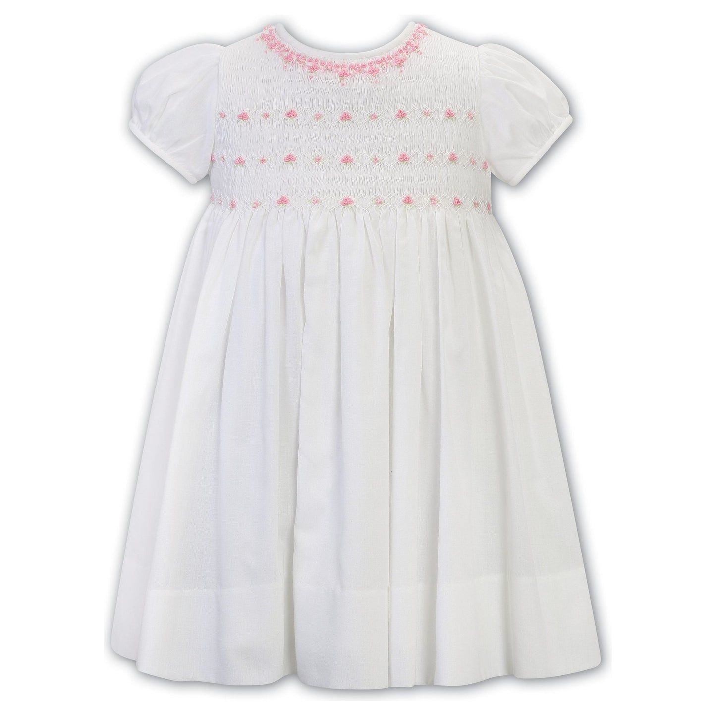 Ivory with Pink Hand Emb and Hand Smocked Dress