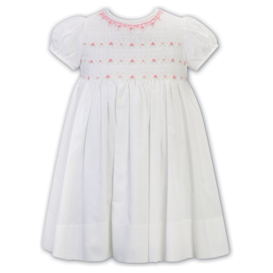 Ivory with Pink Hand Emb and Hand Smocked Dress