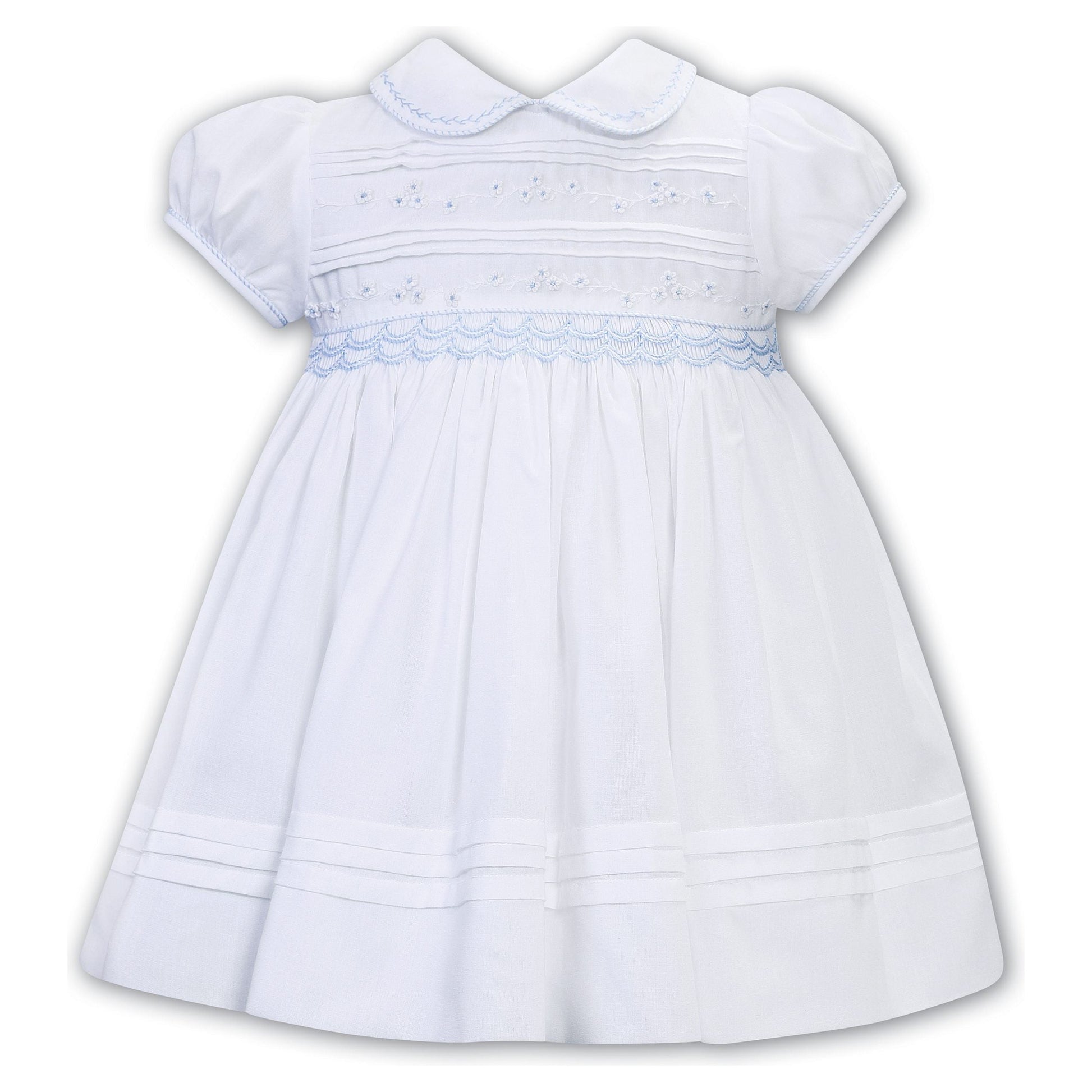 Pink Sarah Louise Clothing Hand Smocked White Dress/Blue Trim Apple Blossom Baby And Decor Pink Sarah Louise Clothing Hand Smocked White Dress/Blue Trim Apple Blossom Baby And Decor