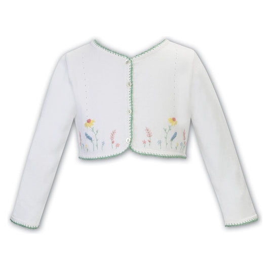 Cardigan Hand Emb Floral on White