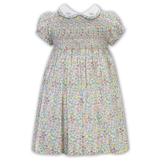 Floral S/S Hand Emb Hand Smocked Dress