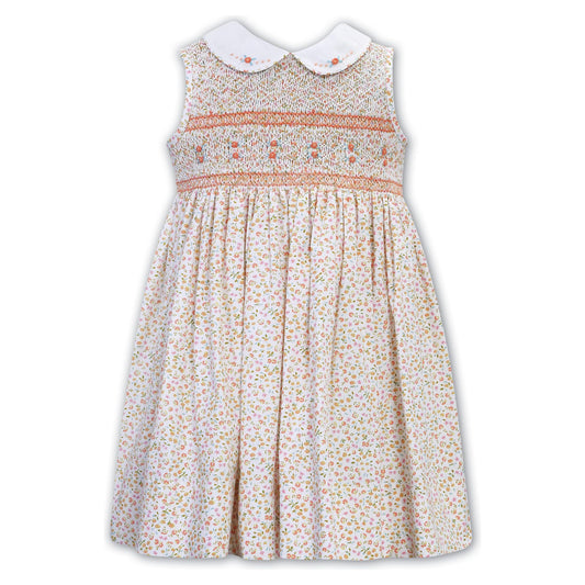 Peach Floral Hand Emb and Hand Smocked Dress