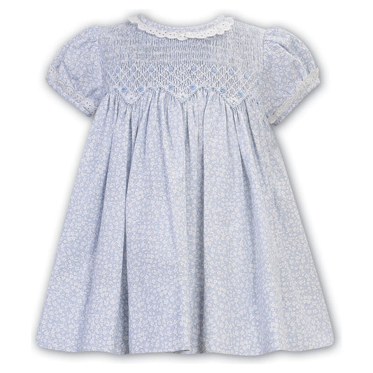 Dress Hand Smocked and Emb Blue Floral
