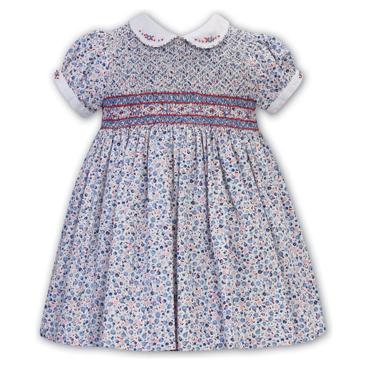 Blue Floral Hand Emb and Hand Smocked Dress