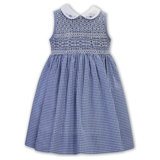 Hand Emb and Hand Smocked Dress in Royal Blue or Red