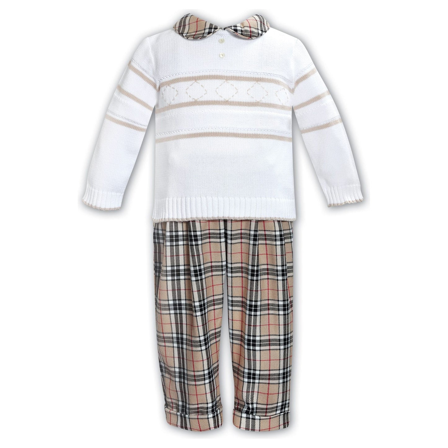 2Pc Brown Plaid Pant Set