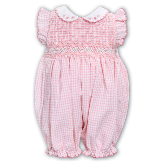 Pink Gingham Bubble Hand Emb and Smocking
