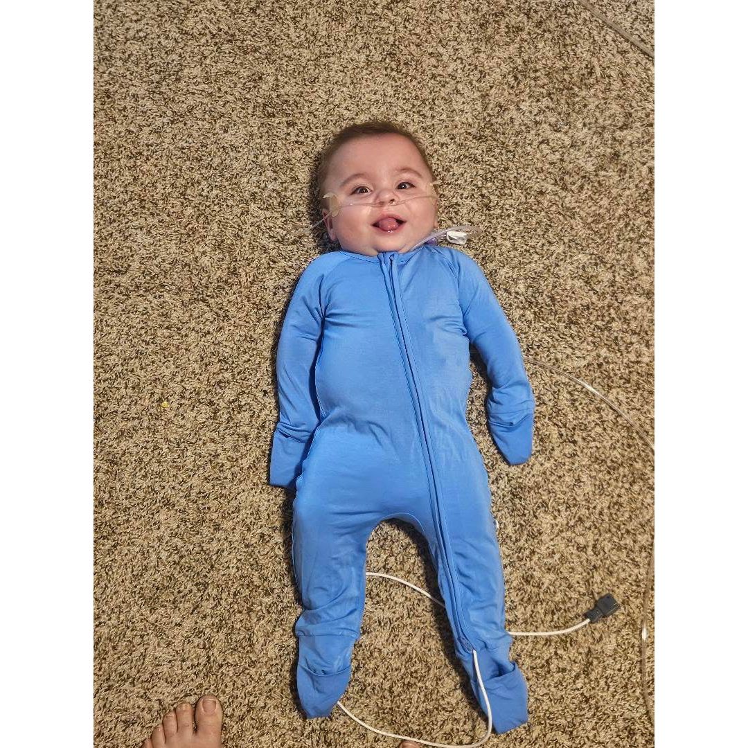 Pure Blue Zippered Baby Romper