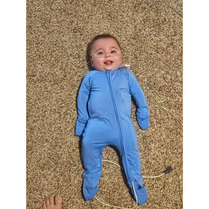 Pure Blue Zippered Baby Romper