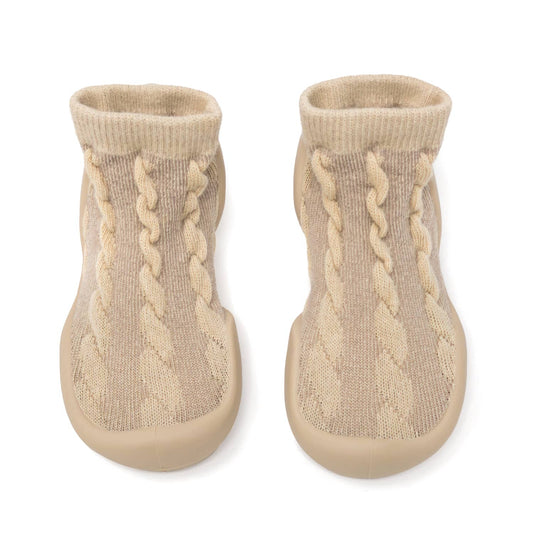 Komuello first walker baby sock shoes - Cable- Dark Beige